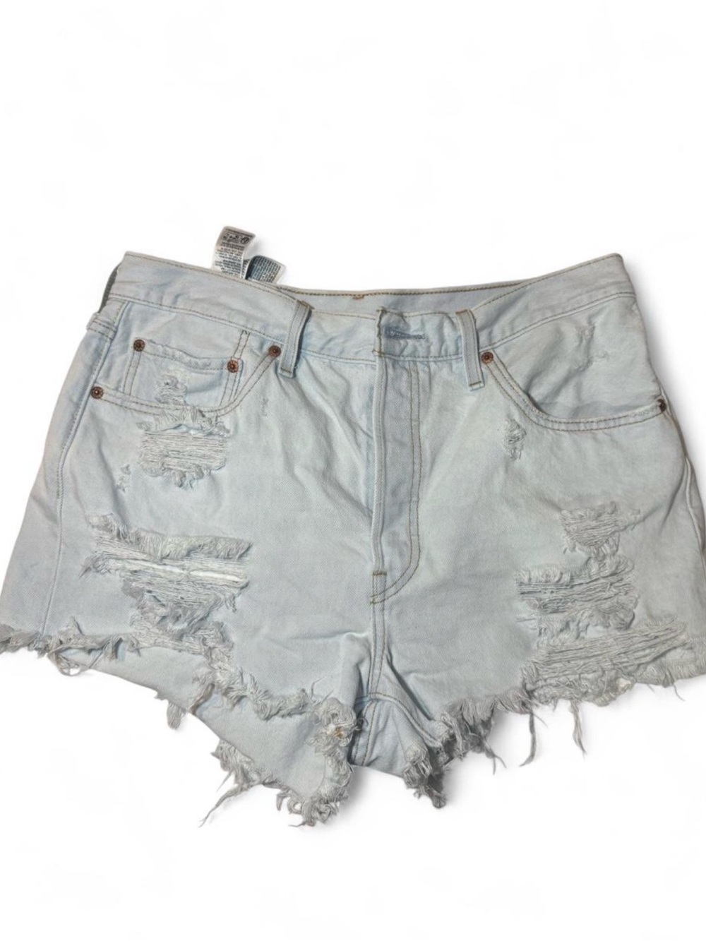 Levi's 501 Light Blue Distressed High-Rise Denim Shorts
